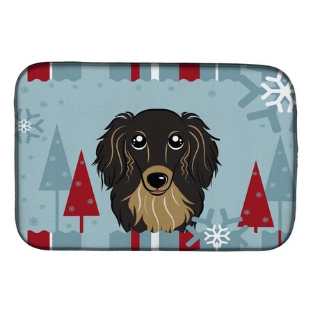 Carolines Treasures Winter Holiday Longhair Black & Tan Dachshund Dish Drying Mat BB1709DDM